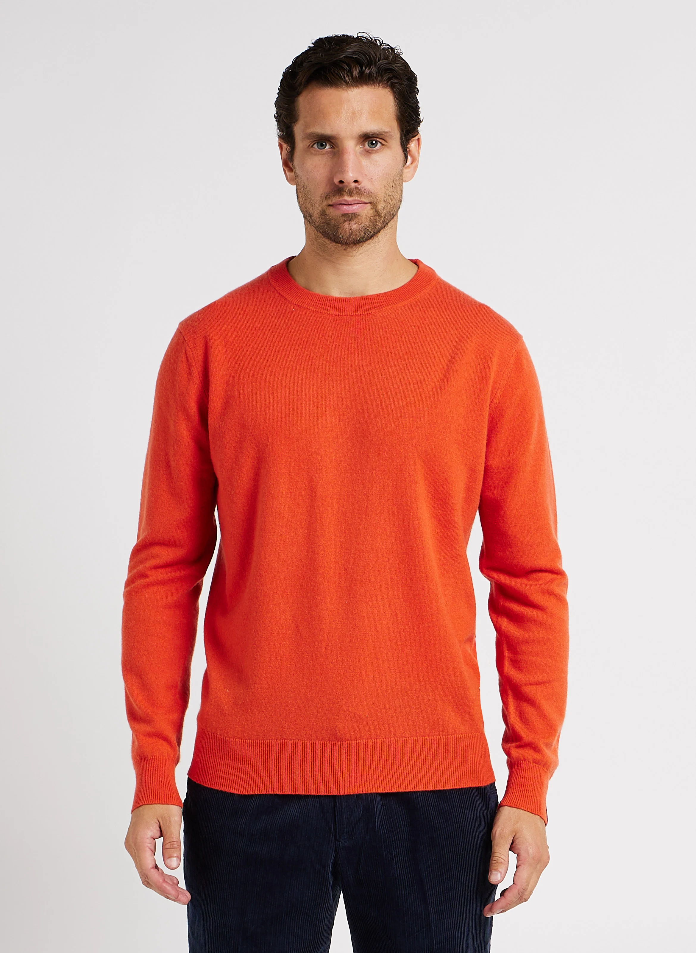 SCOTCH AND SODA Round-neck wool- and cashmere-blend sweater Orange