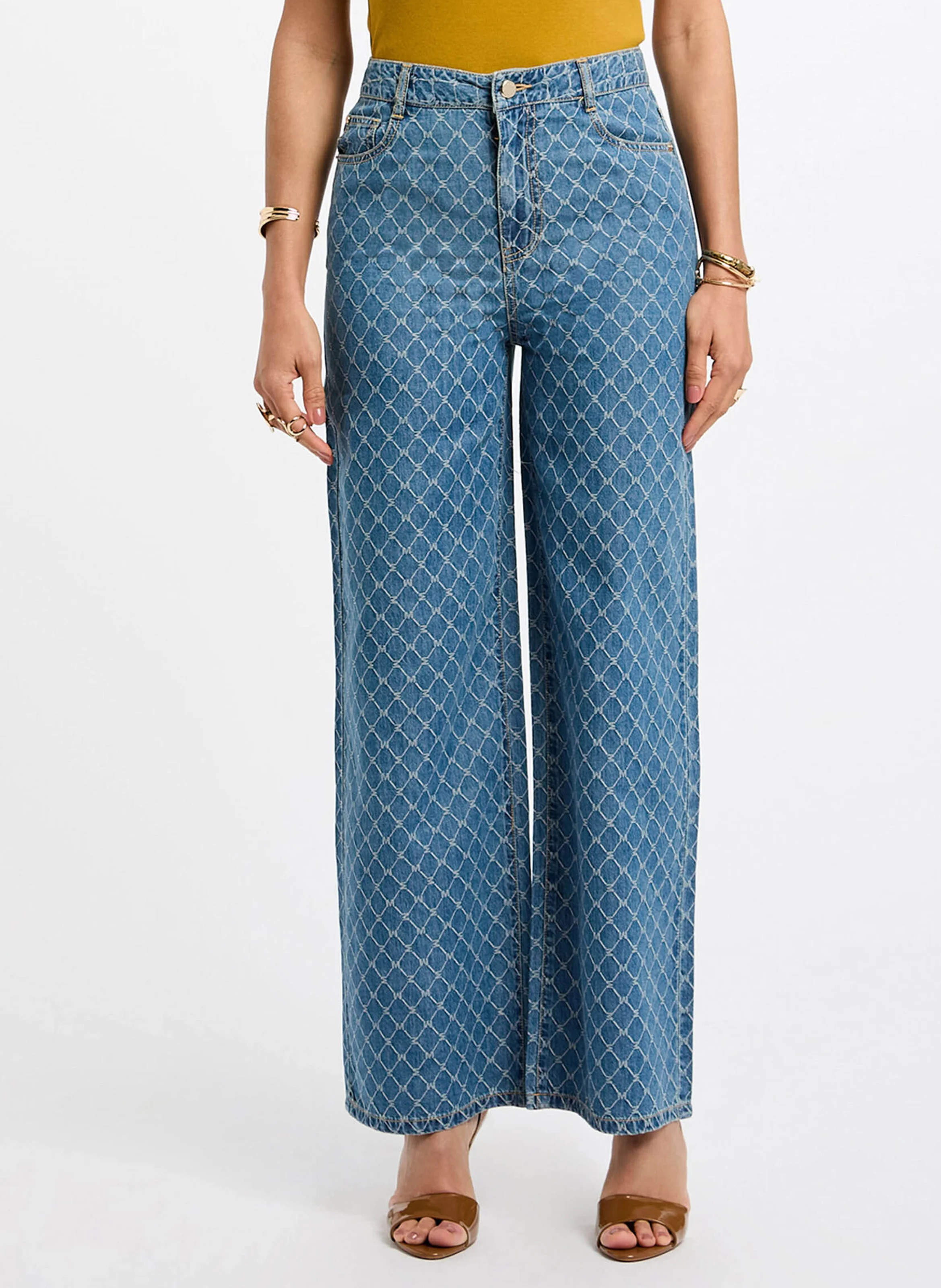 MORGAN High-waisted wide-leg printed jeans 252-PSTEL Multicolored