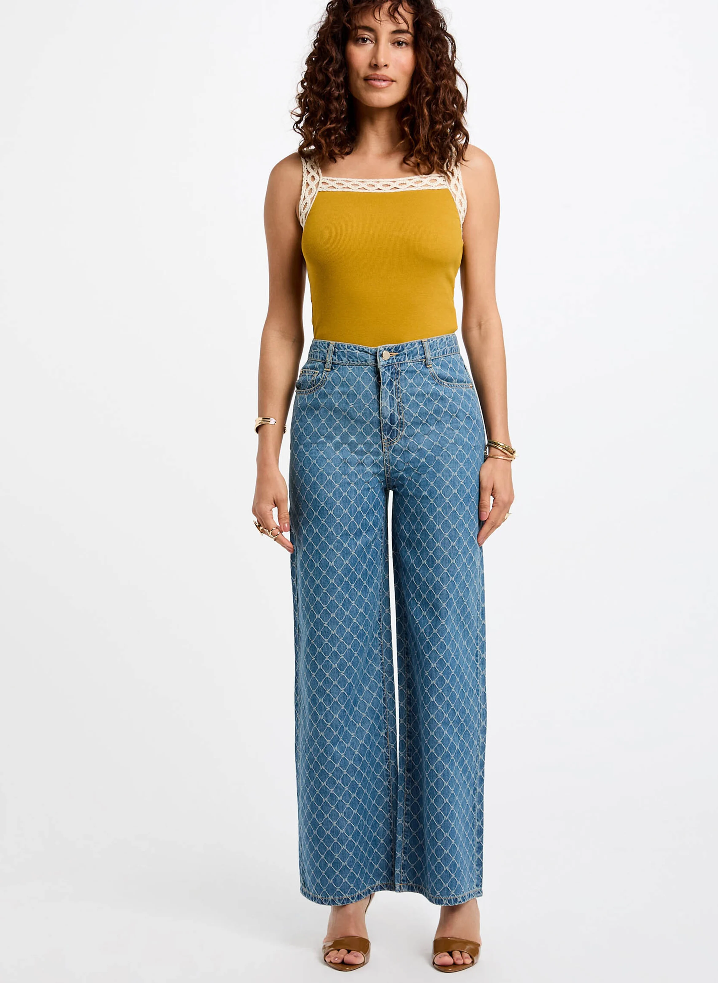 MORGAN High-waisted wide-leg printed jeans 252-PSTEL Multicolored