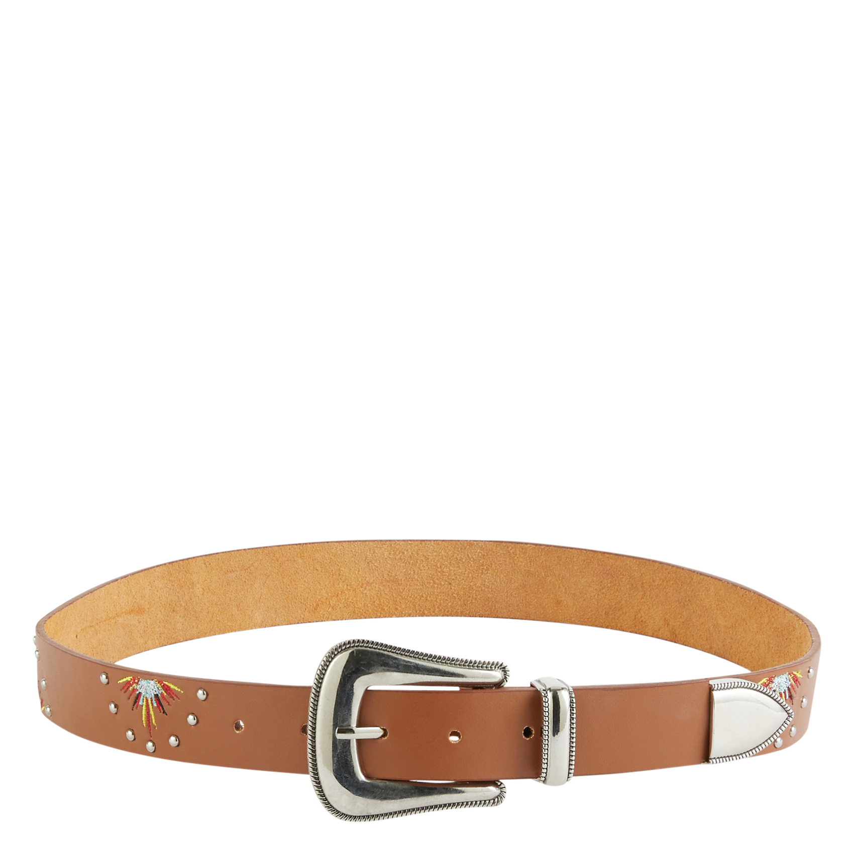WILD Embroidered leather belt HATEYA Brown