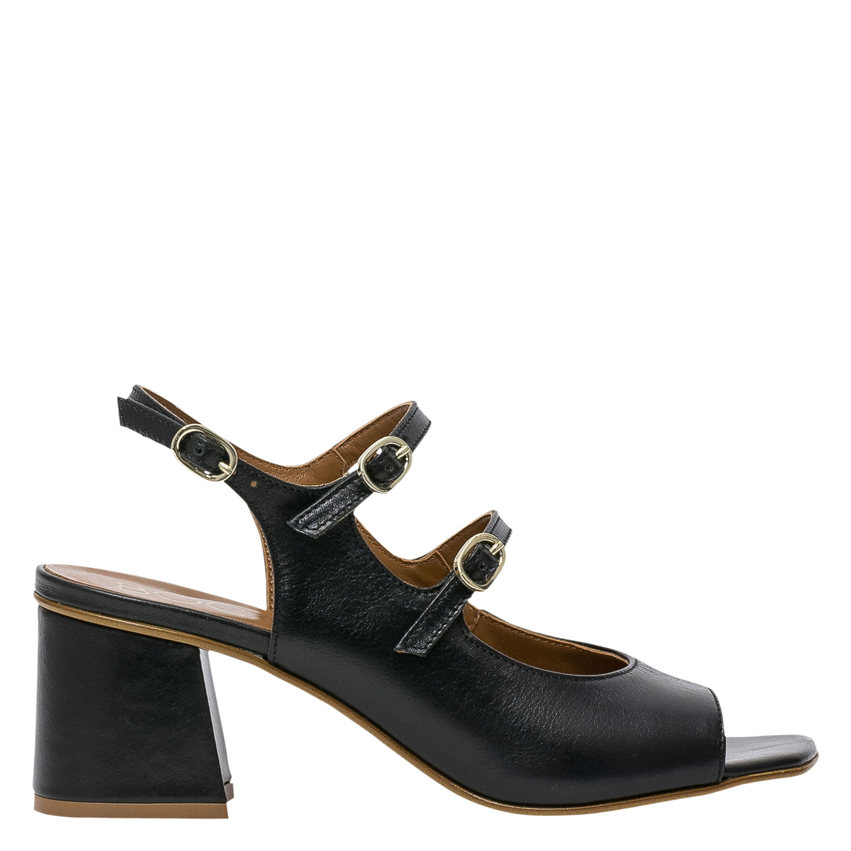 BOCAGE Flat leather mules HADDA Black