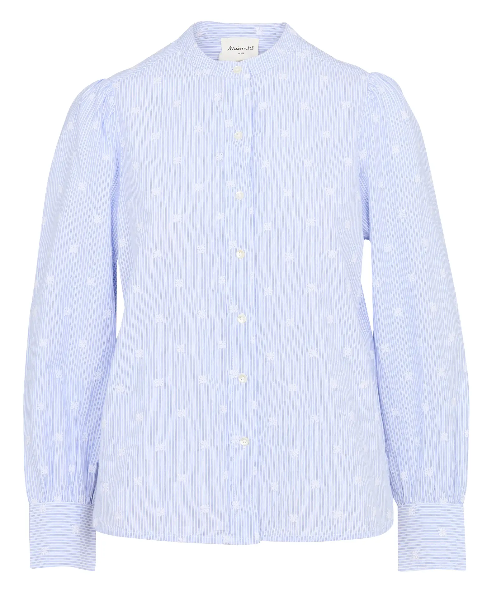 MAISON 123 Straight shirt in striped embroidered cotton PENSEE Blue 2 MAISON 123 Straight shirt in striped embroidered cotton PENSEE Blue
