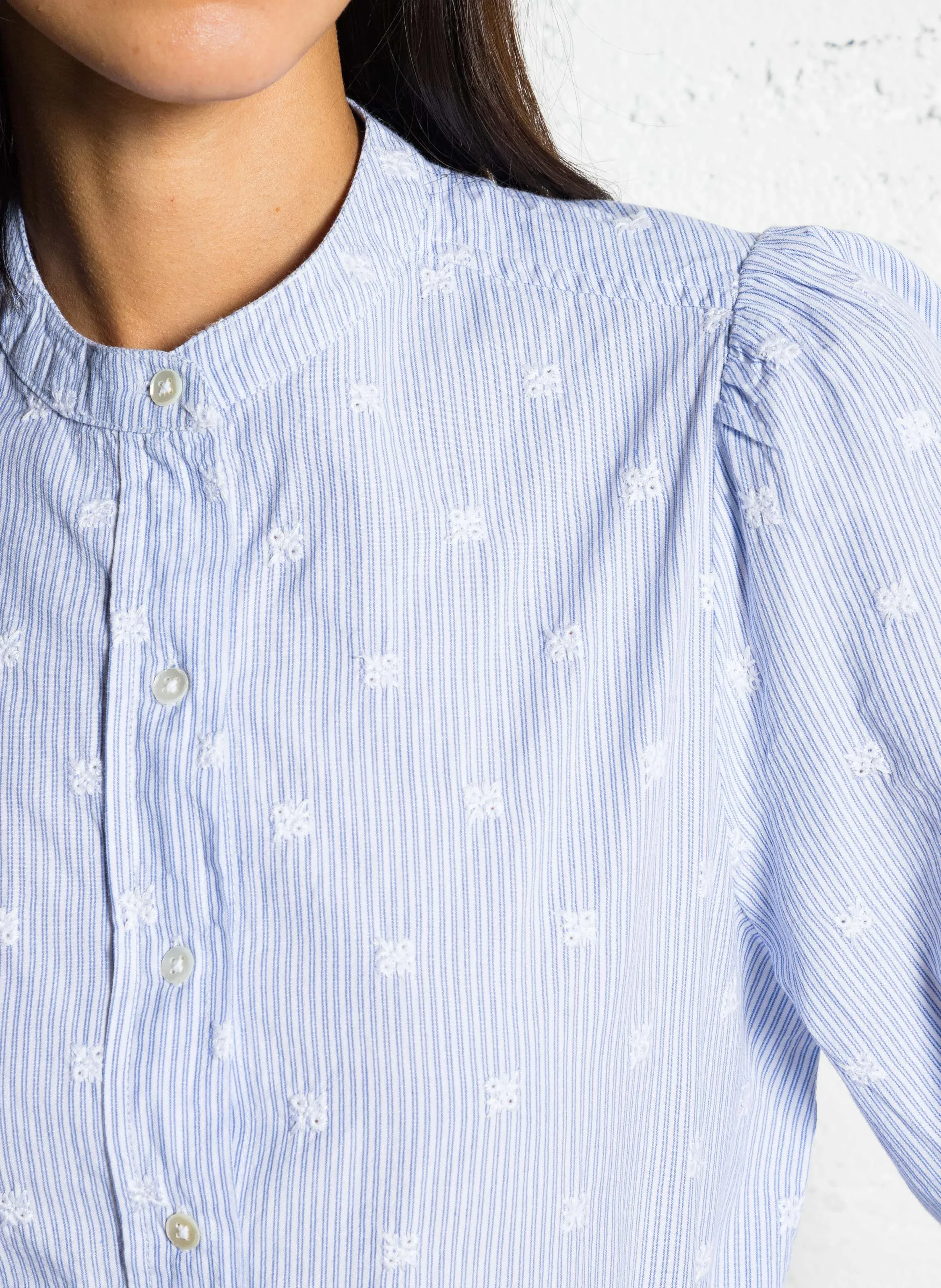 MAISON 123 Straight shirt in striped embroidered cotton PENSEE Blue 3 MAISON 123 Straight shirt in striped embroidered cotton PENSEE Blue