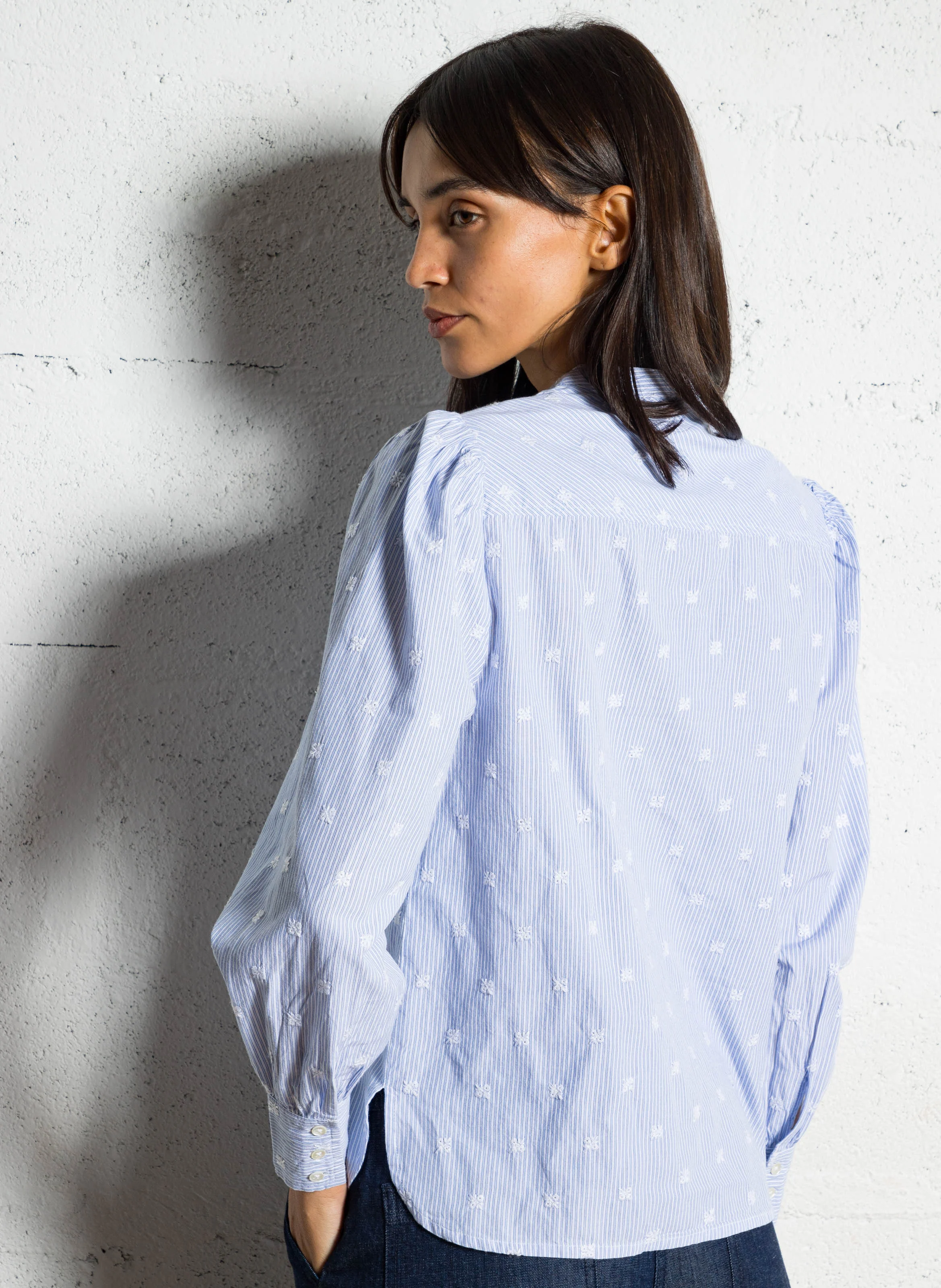 MAISON 123 Straight shirt in striped embroidered cotton PENSEE Blue 6 MAISON 123 Straight shirt in striped embroidered cotton PENSEE Blue