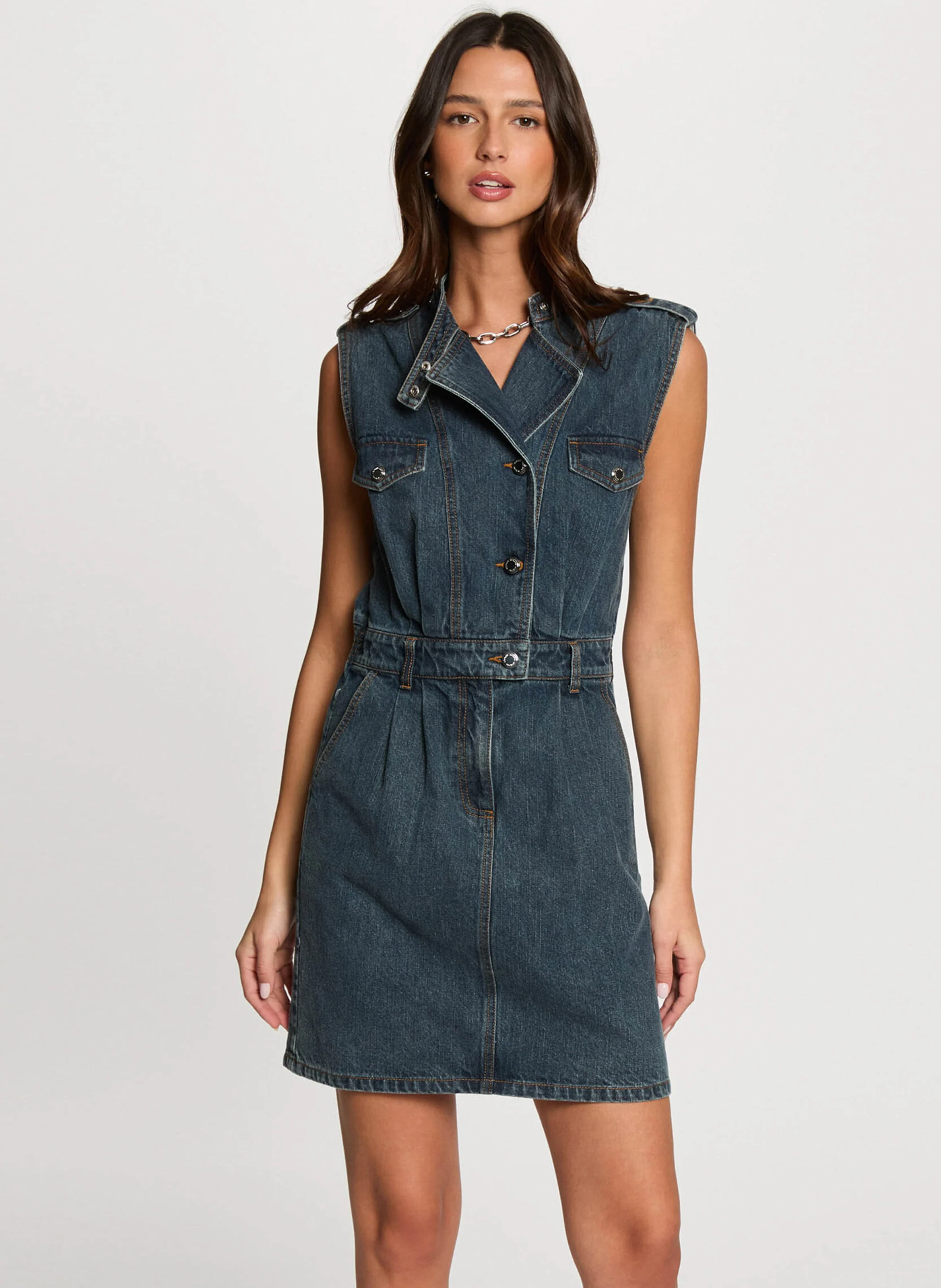 MORGAN Short denim dress with high neck 252-RNAPA Multicolored