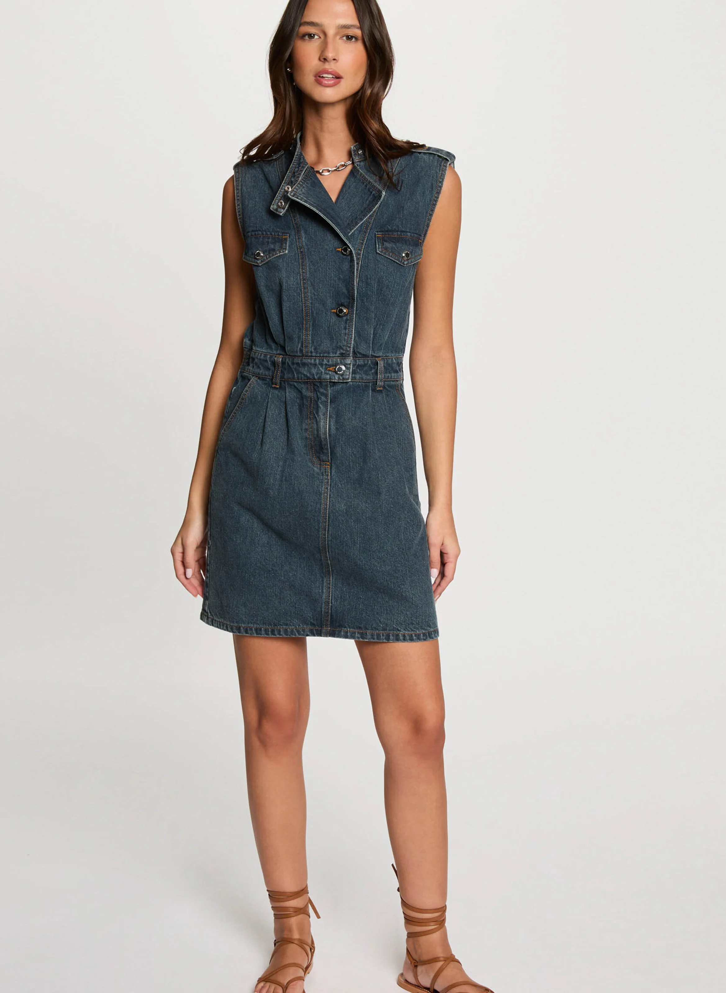 MORGAN Short denim dress with high neck 252-RNAPA Multicolored