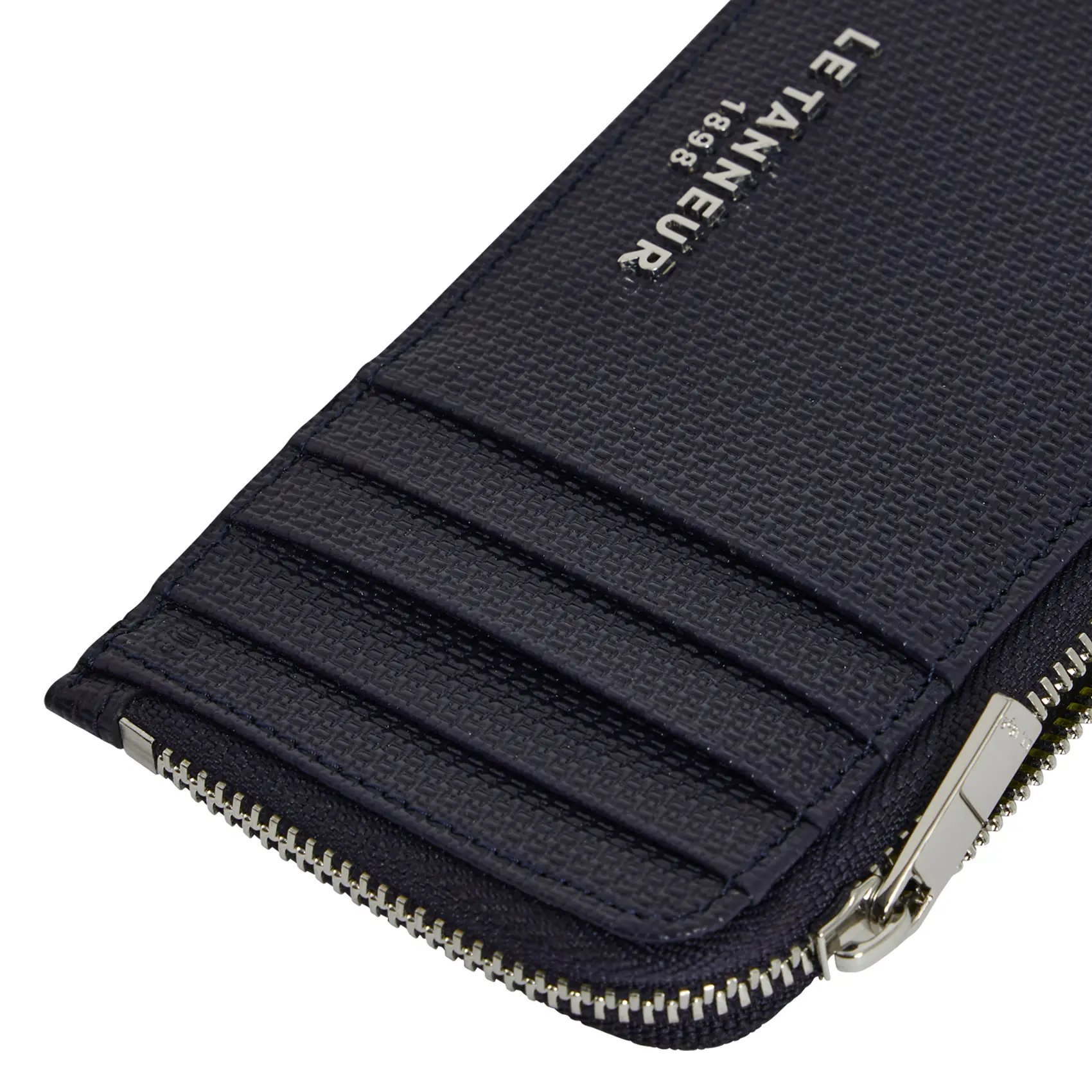 LE TANNEUR Monogrammed leather zipped card case EMILE Blue 4 LE TANNEUR Monogrammed leather zipped card case EMILE Blue