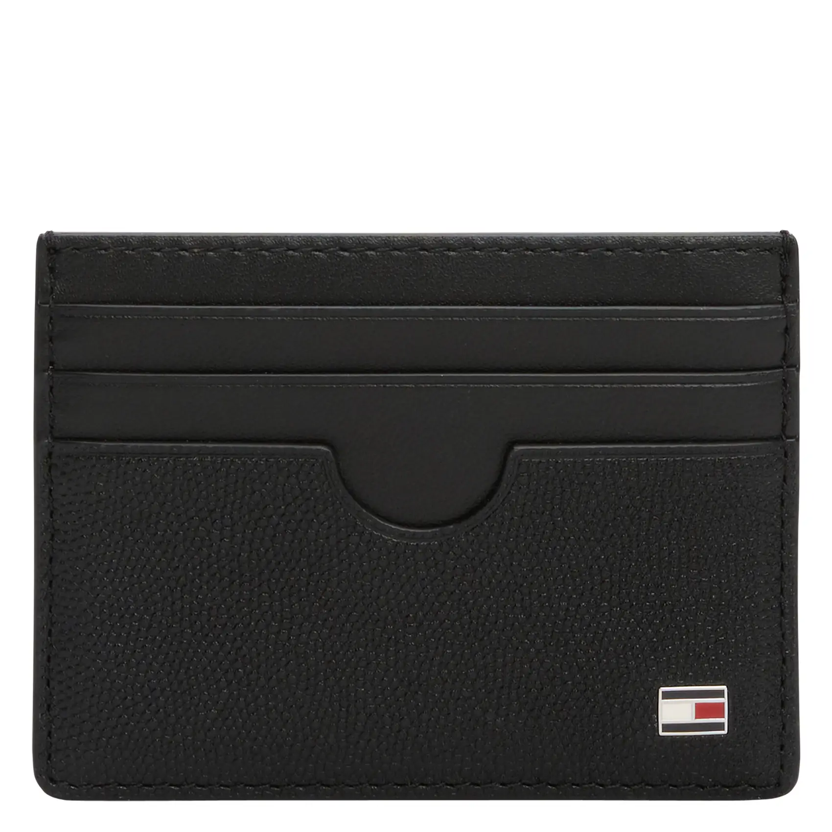 TOMMY HILFIGER Solid color grained leather card holder Black