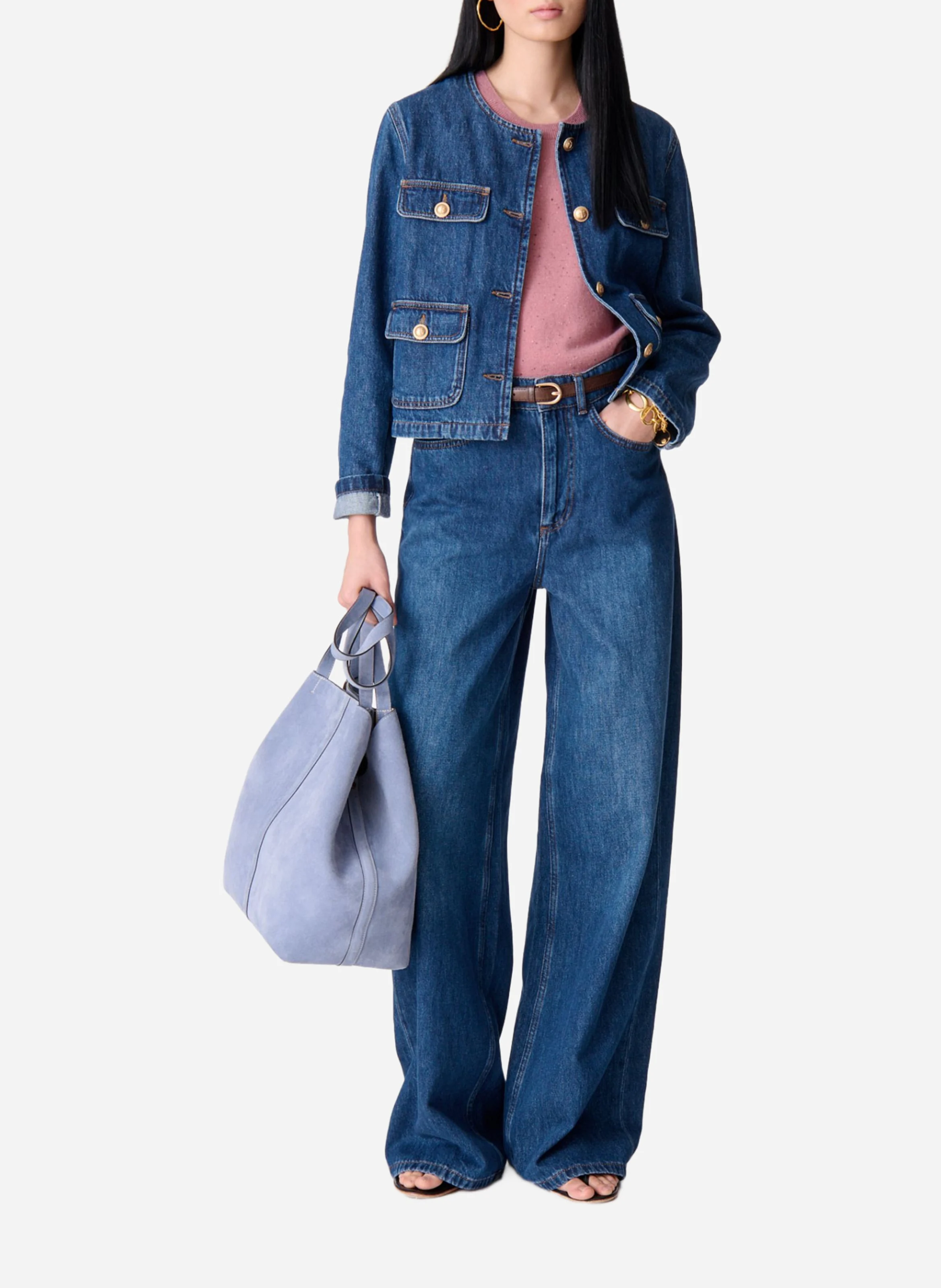 VANESSA BRUNO Cropped denim jacket with decorative buttons DEANA Blue 3 VANESSA BRUNO Cropped denim jacket with decorative buttons DEANA Blue
