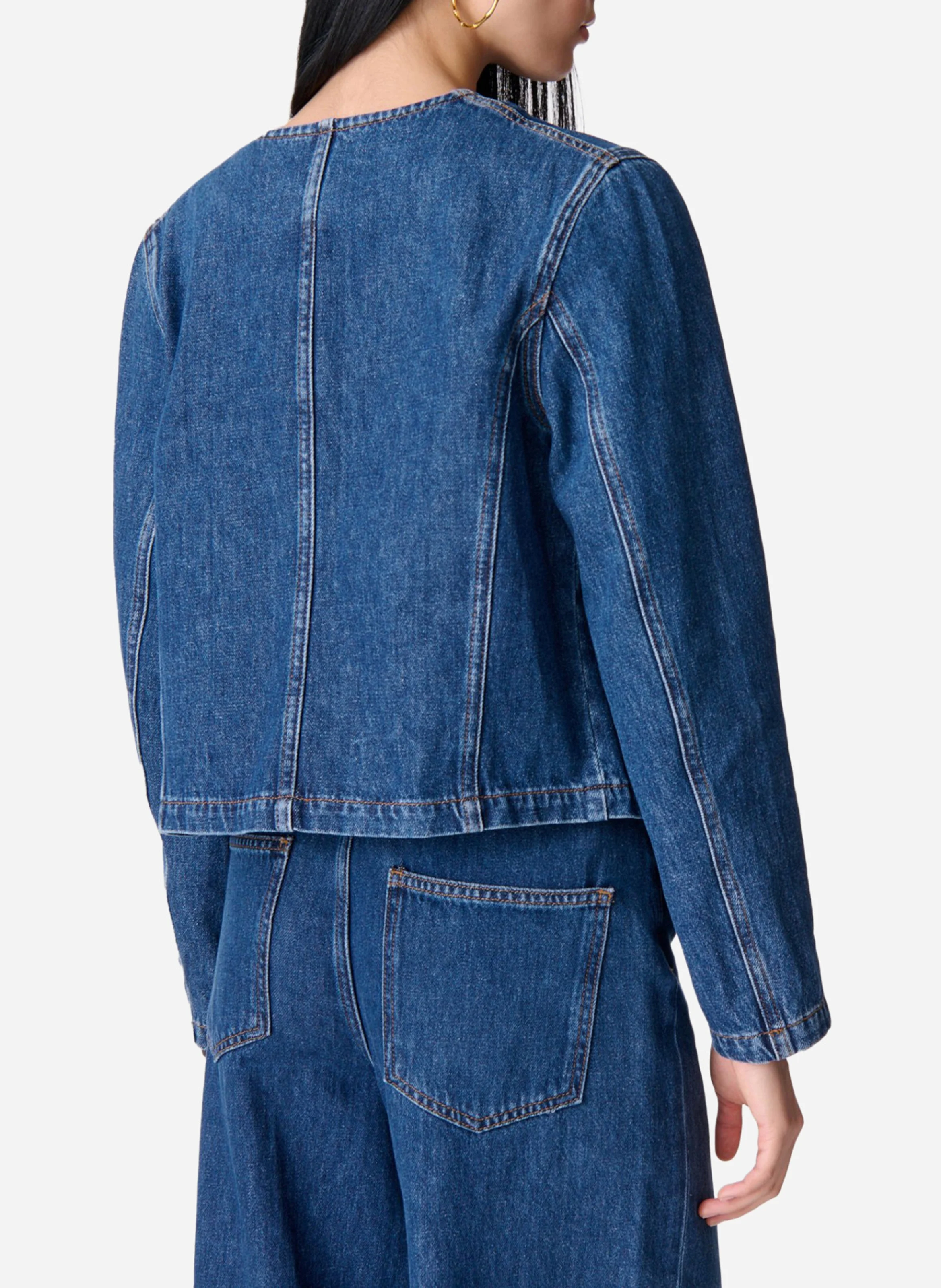 VANESSA BRUNO Cropped denim jacket with decorative buttons DEANA Blue 4 VANESSA BRUNO Cropped denim jacket with decorative buttons DEANA Blue