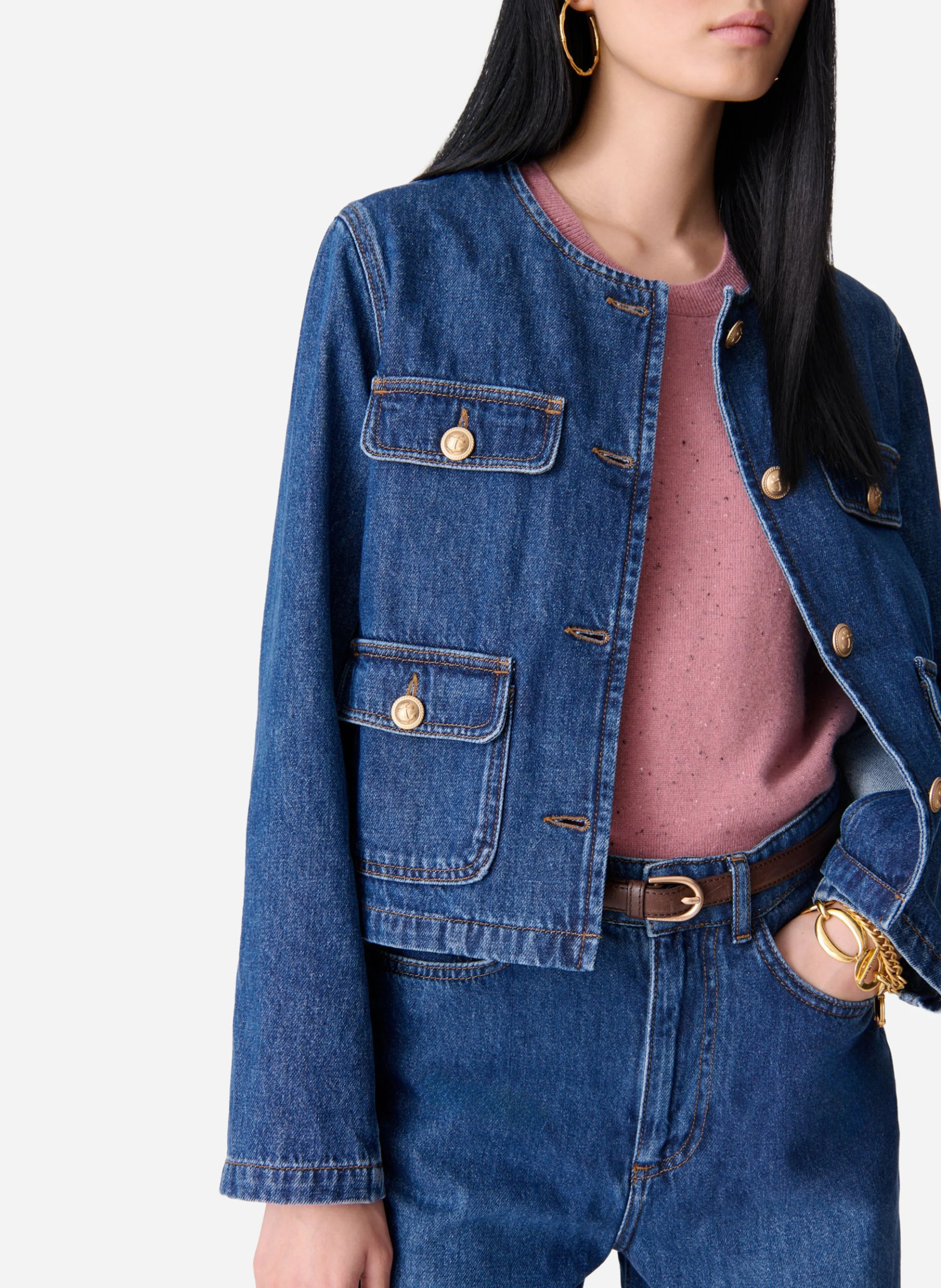 VANESSA BRUNO Cropped denim jacket with decorative buttons DEANA Blue 5 VANESSA BRUNO Cropped denim jacket with decorative buttons DEANA Blue