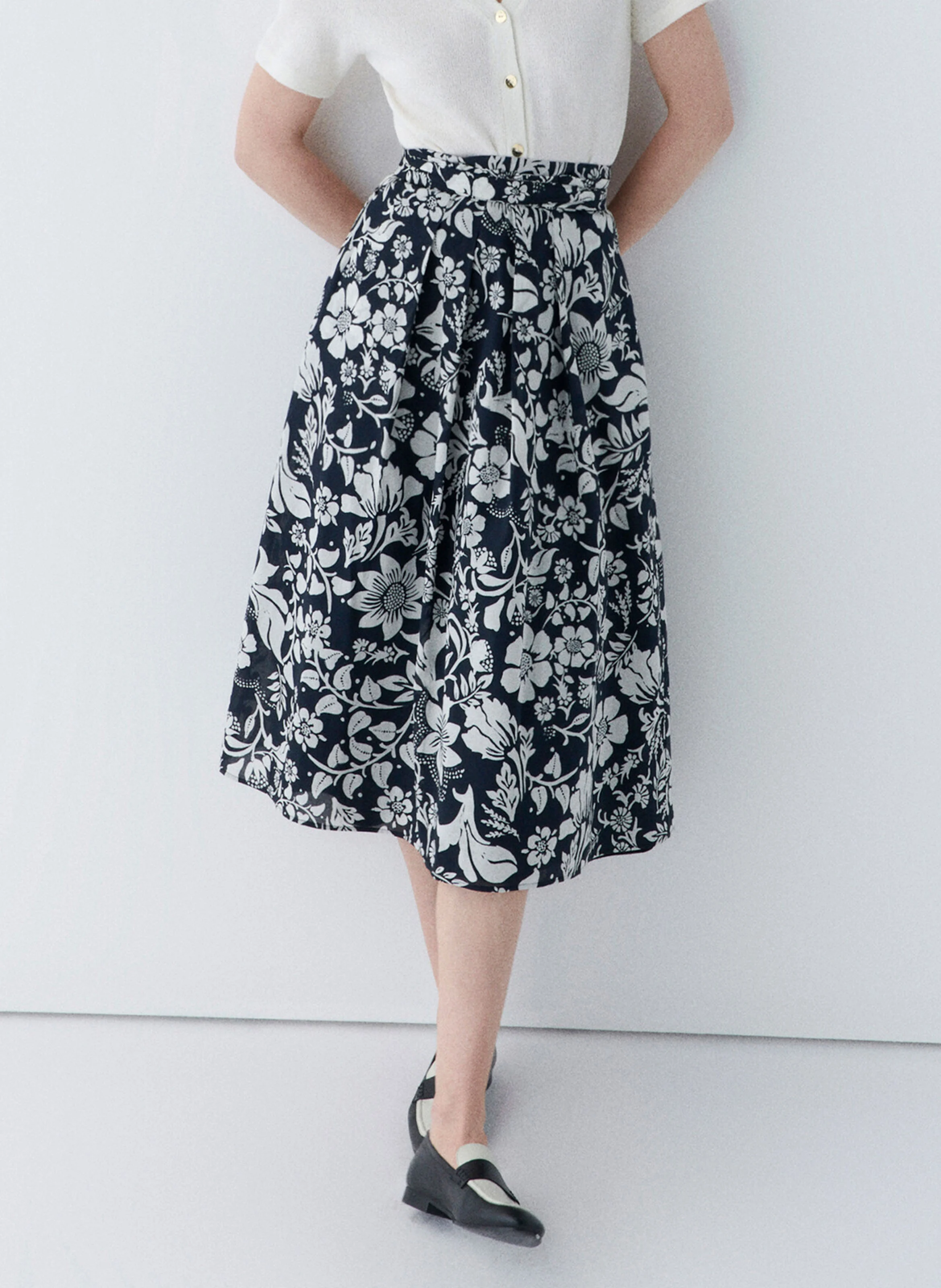 CAROLL Flared cotton midi skirt FELIZ Black