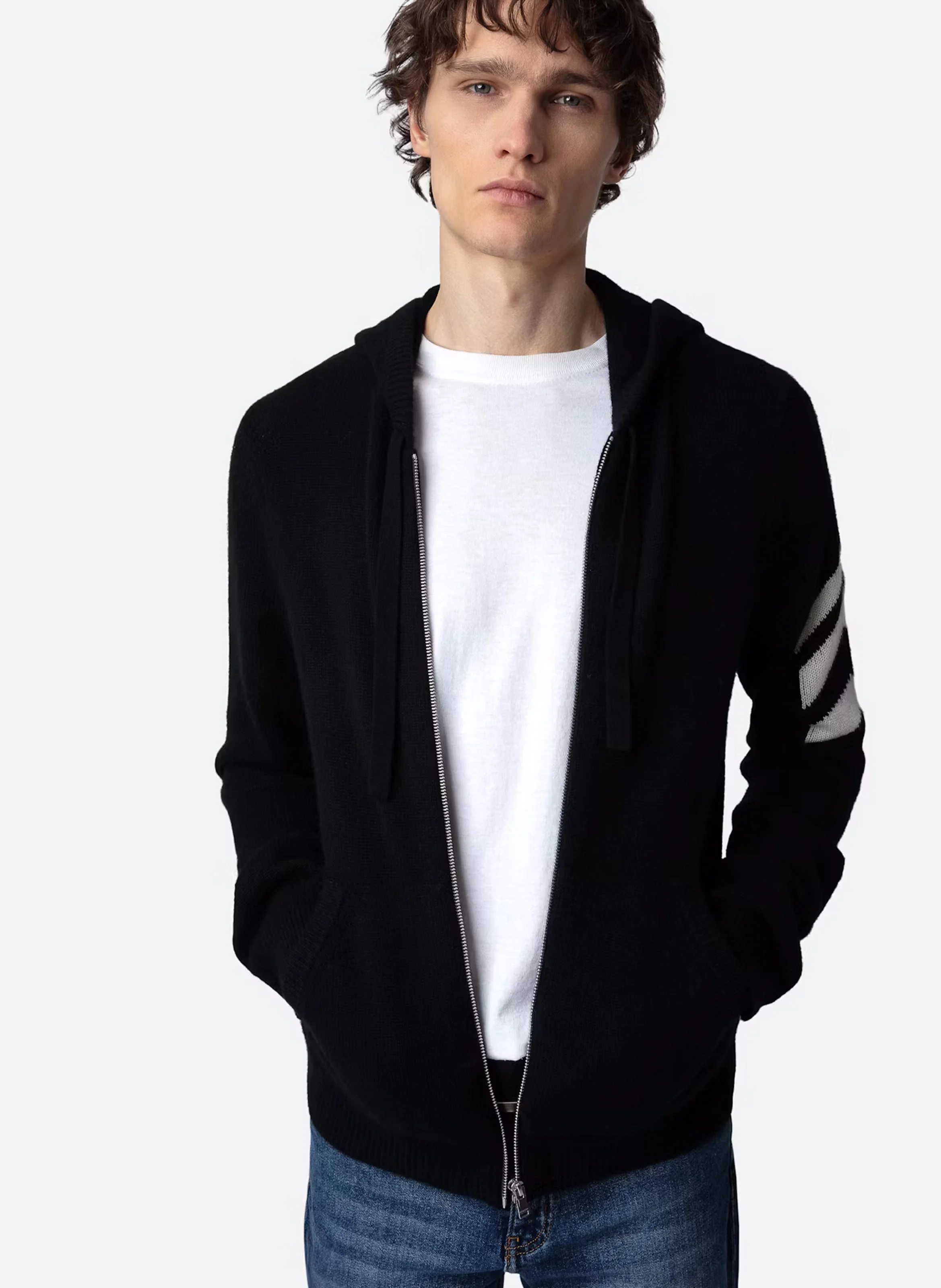 ZADIG&VOLTAIRE Zip-up cashmere hooded cardigan CLASH Black