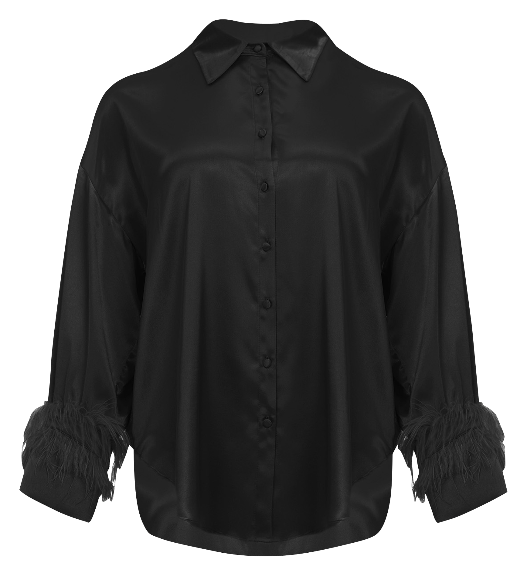 MAT FASHION Satin shirt with classic collar and feathers Black 1 MAT FASHION Satin shirt with classic collar and feathers Black