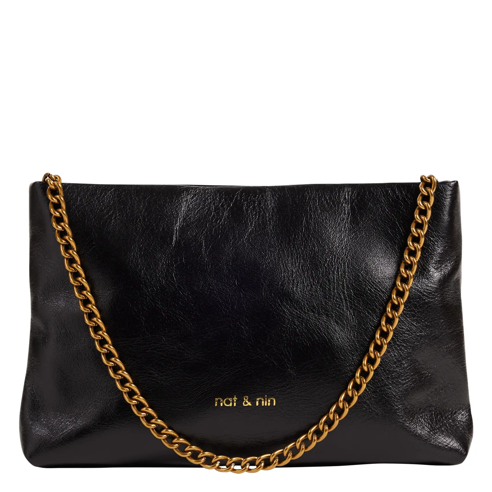NAT & NIN Metallic leather clutch bag MOLLY Black