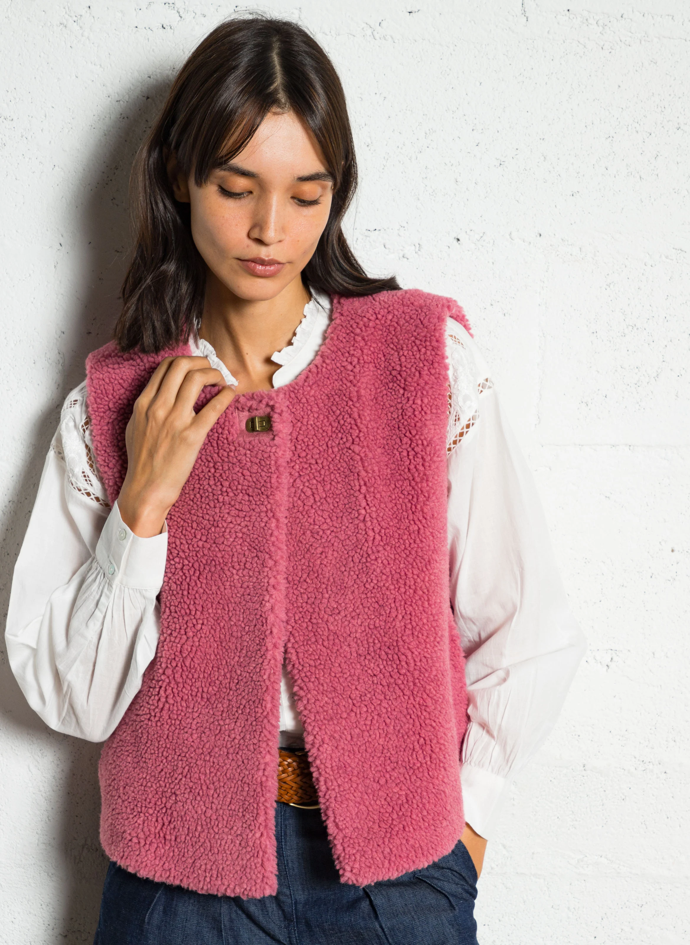 MAISON 123 Sleeveless fleece vest SHARON Pink