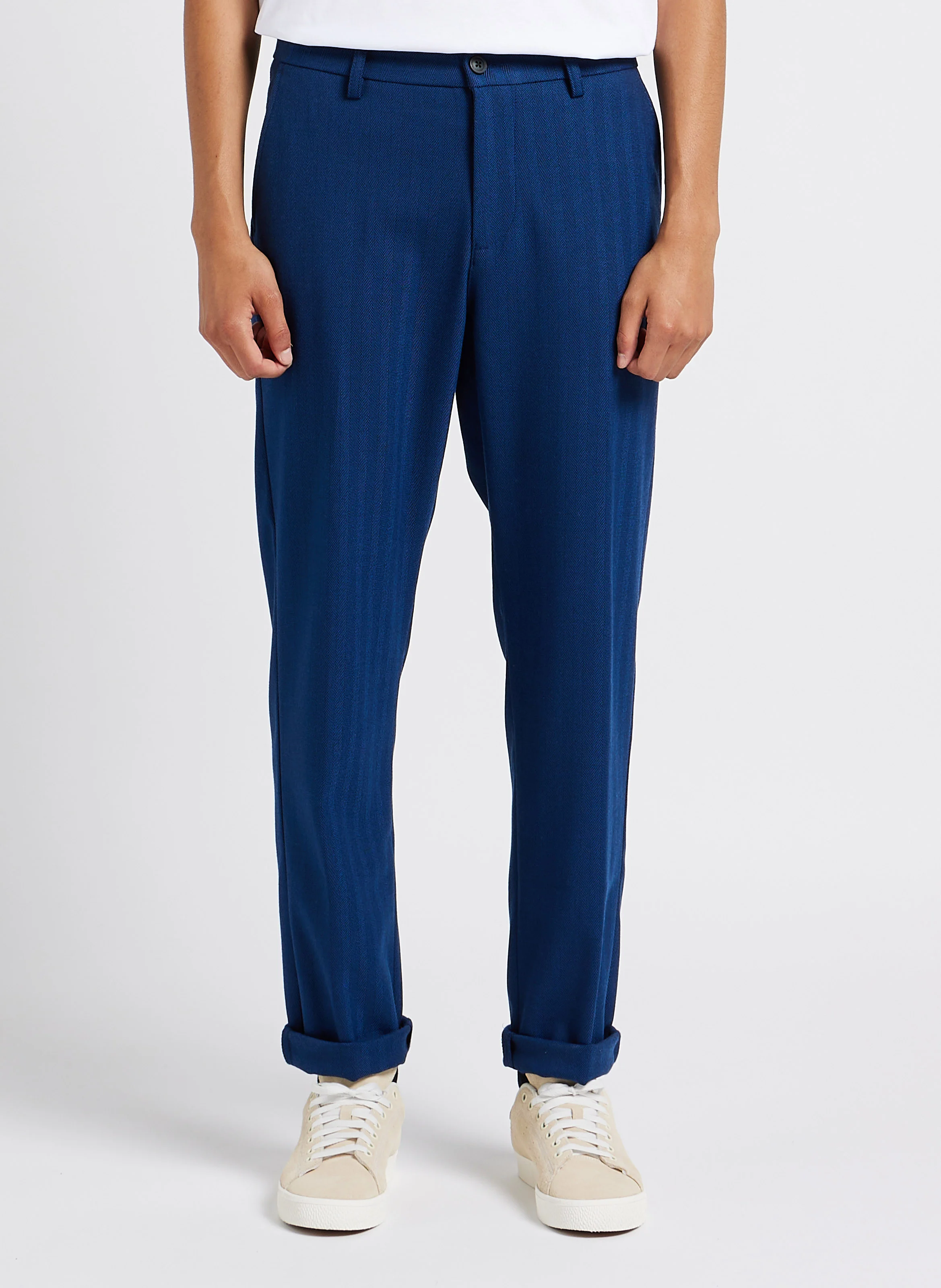 LES DEUX Straight-leg herringbone patterned pants COMO Blue