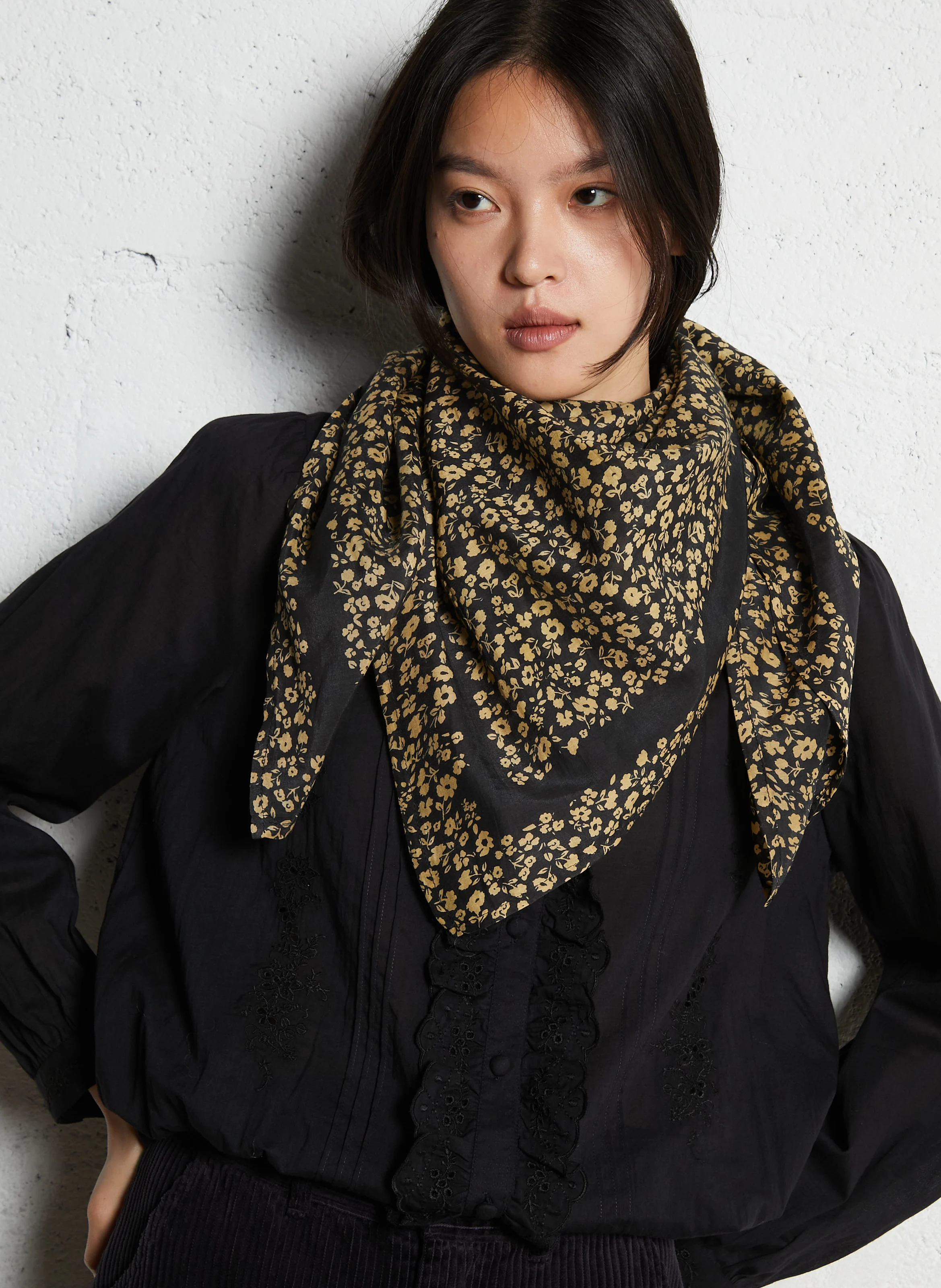 EMILE ET IDA Cotton-blend floaty scarf Yellow
