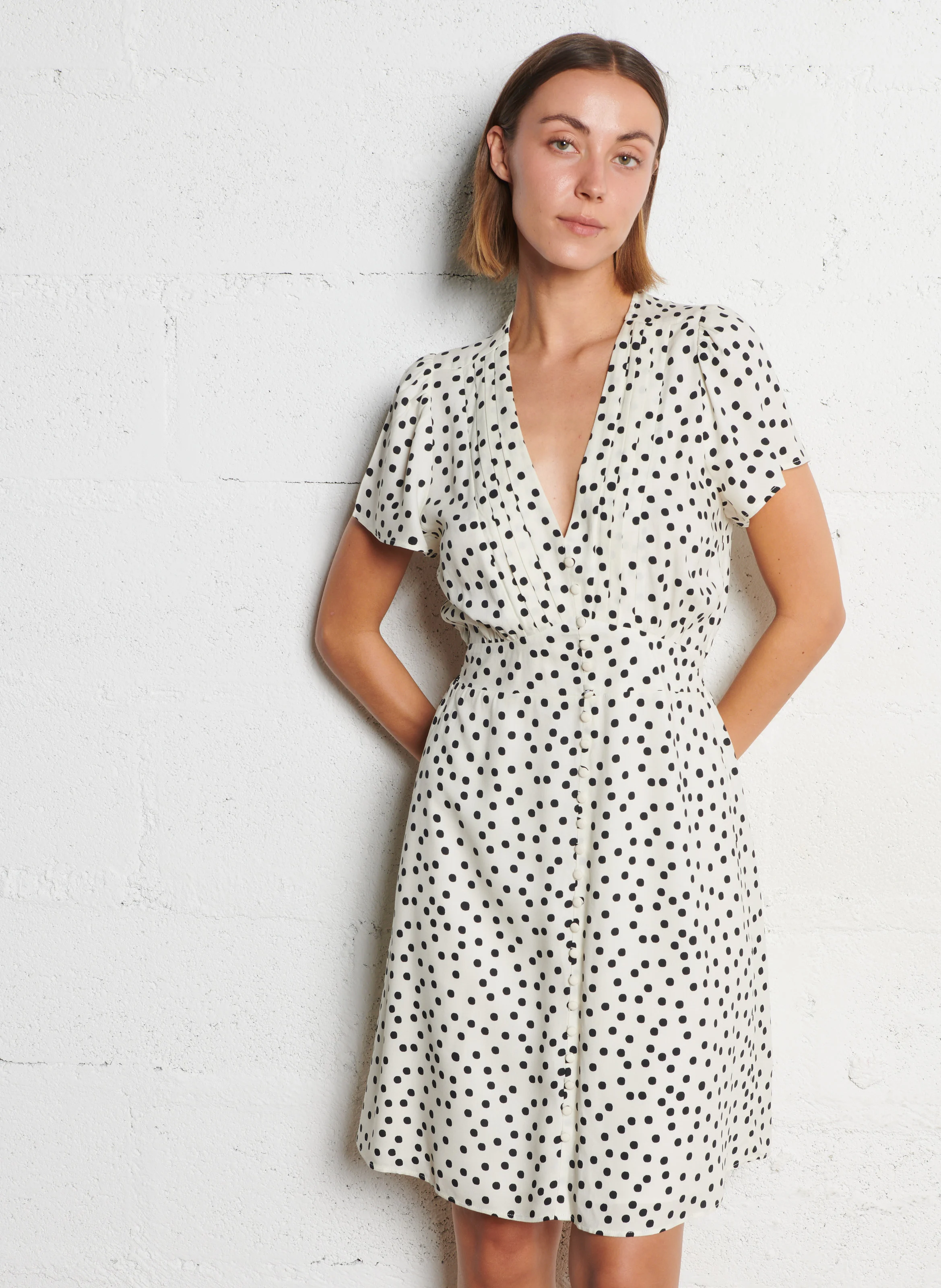 IKKS Short polka dot V-neck dress White