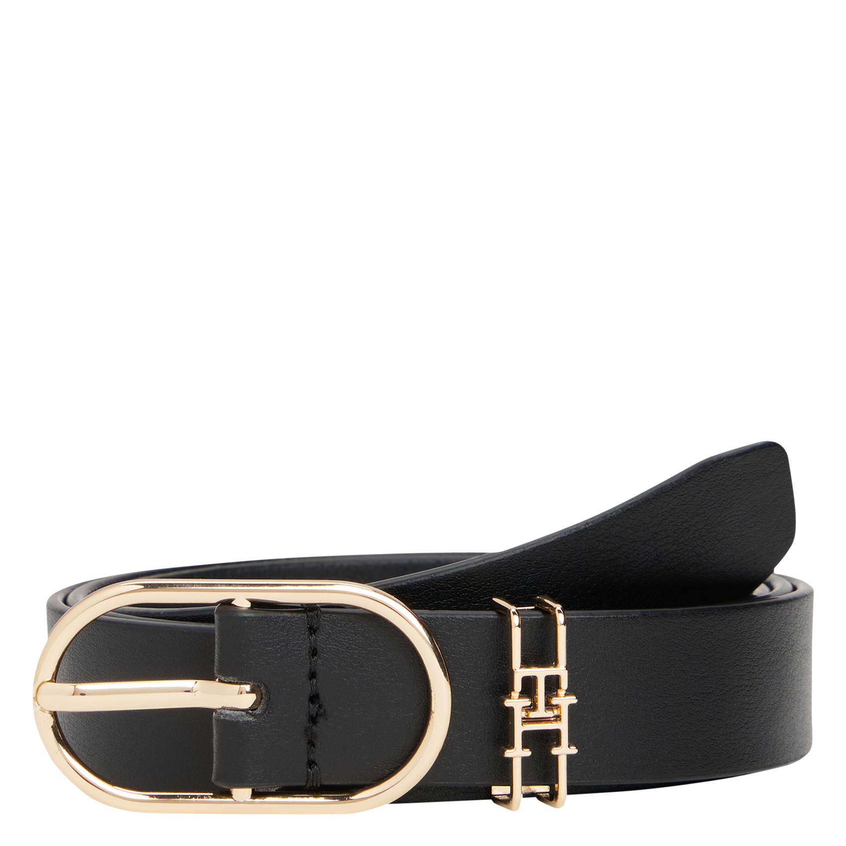 TOMMY HILFIGER Leather belt with oval buckle and monogram Black