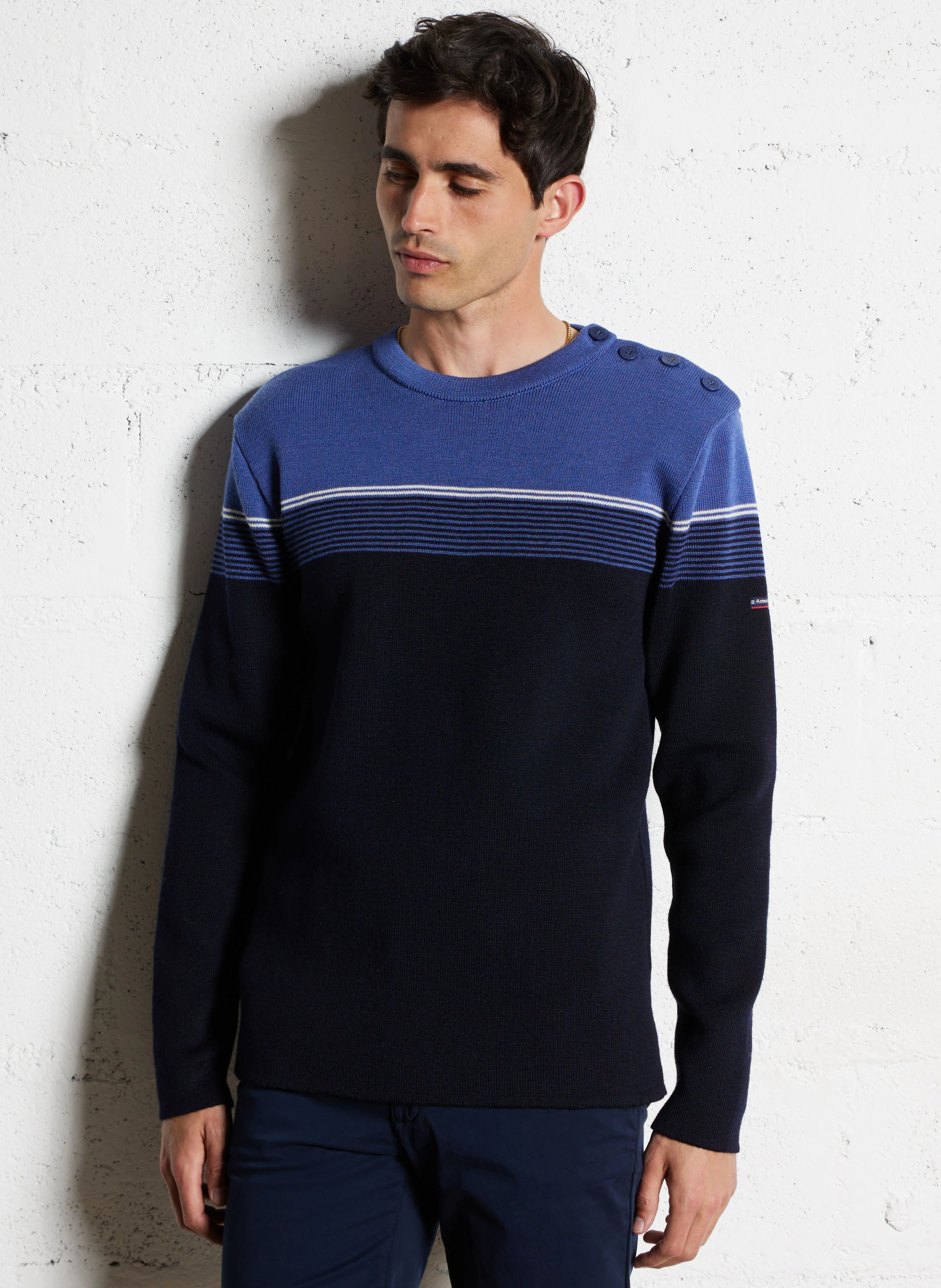 ARMOR LUX Striped straight round-neck wool sweater Multicolored
