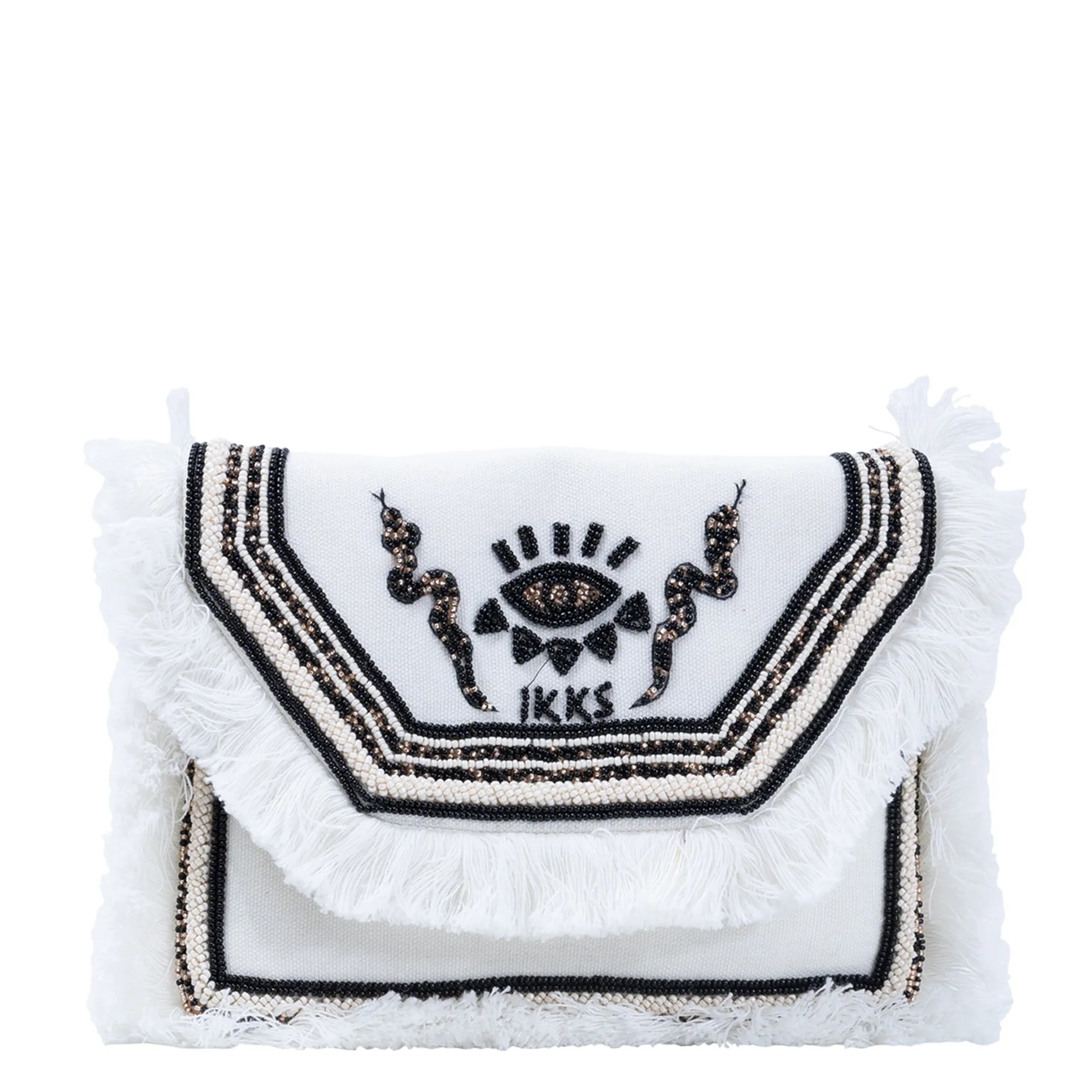 IKKS JUNIOR Embroidered fringe crossbody bag Beige