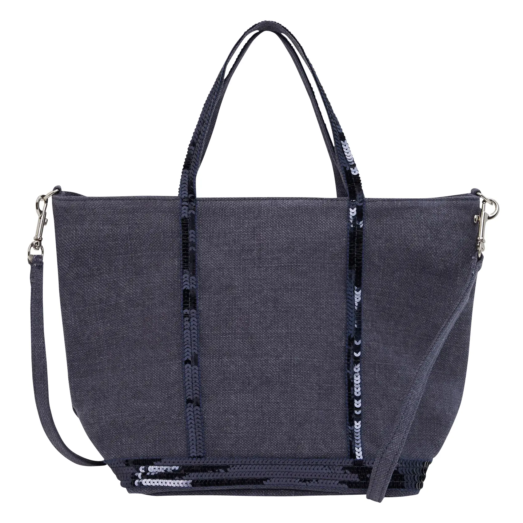 VANESSA BRUNO Sequined linen tote bag - Small size Blue