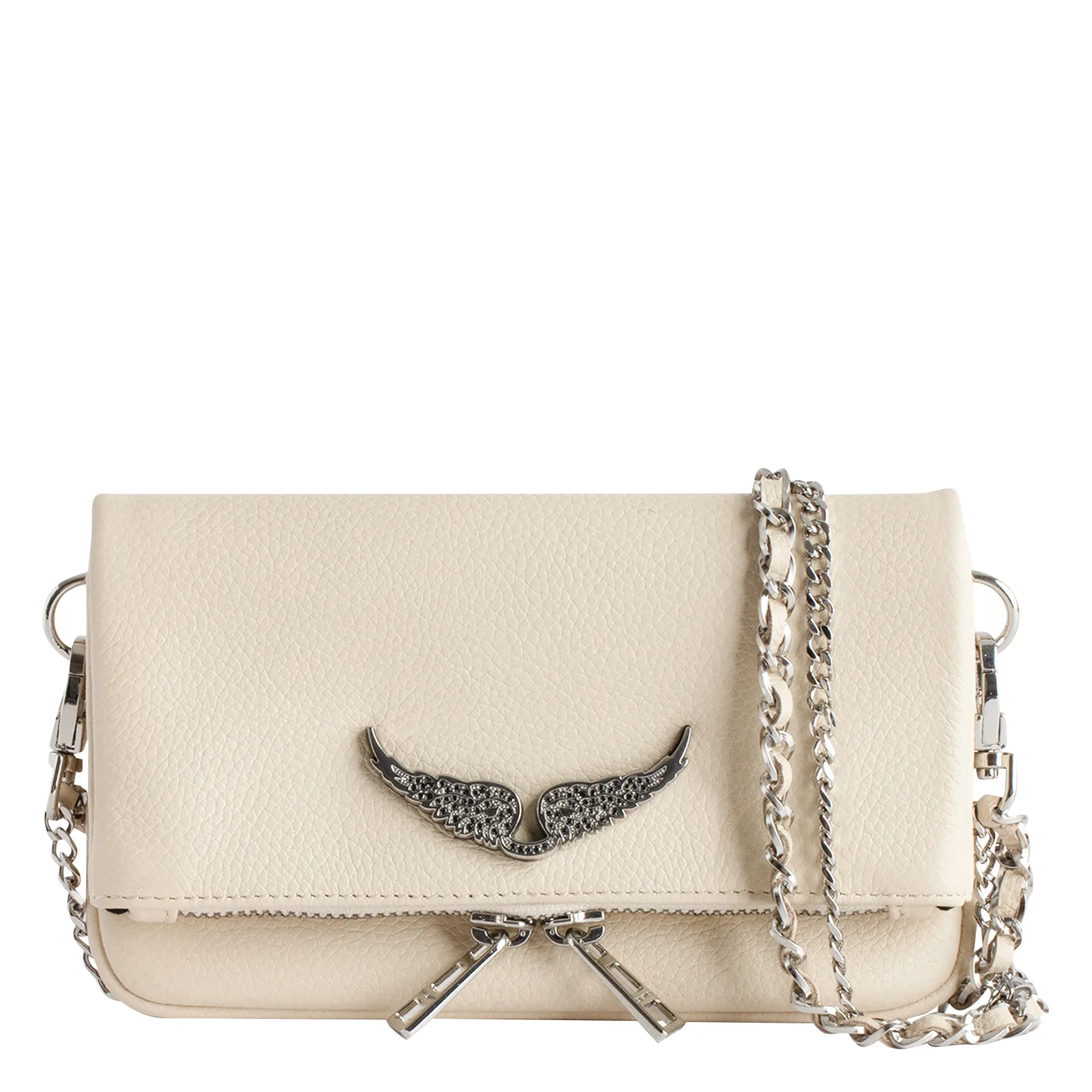 ZADIG&VOLTAIRE Grained leather clutch bag ROCK NANO SWING YOUR WINGS White